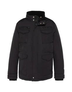 Parka noire multipoches avec capuche sous col - NOIR