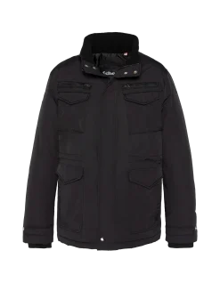 Parka noire multipoches avec capuche sous col - NOIR