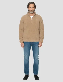 Polaire beige avec col zippé sherpa - BEIGE