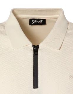 Polo blanc maille effet gaufré - BLANC CASSÉ