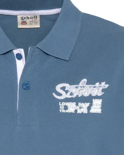 Polo bleu jean avec logo brodé et patte contrastée - BLEU JEAN