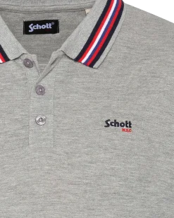 Polo gris chiné avec liserés tricolores - GRIS CHINÉ