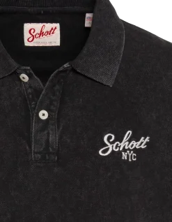 Polo noir délavé avec logo rétro - NOIR DÉLAVÉ