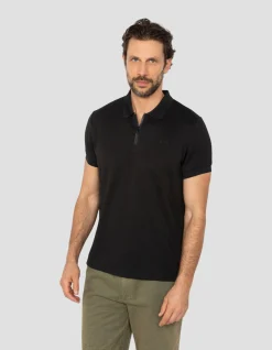 Polo noir maille effet gaufré - NOIR