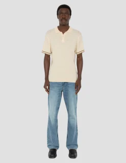 Polo rétro blanc maille fine torsadée - BLANC CASSÉ