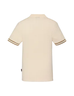 Polo rétro blanc maille fine torsadée - BLANC CASSÉ