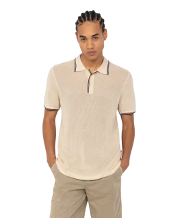Polo rétro 50's blanc en maille filet - BLANC CASSÉ