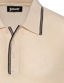 Polo rétro 50's blanc en maille filet - BLANC CASSÉ