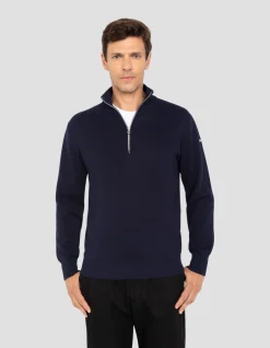 Pull bleu marine à col zippé - MARINE