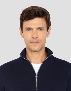Pull bleu marine à col zippé - MARINE