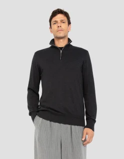 Pull camionneur anthracite chiné en maille fine - ANTHRACITE CHINÉ