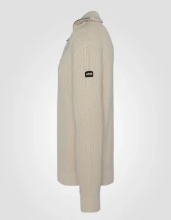Pull camionneur blanc en maille côtelée - BLANC CASSÉ