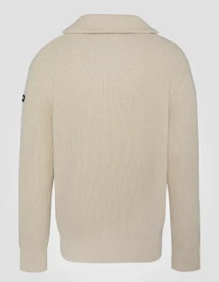 Pull camionneur blanc en maille côtelée - BLANC CASSÉ