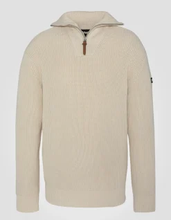 Pull camionneur blanc en maille côtelée - BLANC CASSÉ