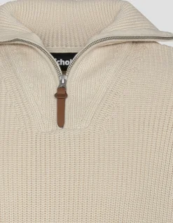 Pull camionneur blanc en maille côtelée - BLANC CASSÉ