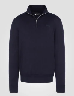 Pull camionneur bleu marine en maille fine - MARINE