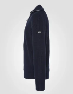 Pull camionneur bleu marine en maille côtelée - MARINE