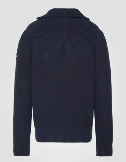 Pull camionneur bleu marine en maille côtelée - MARINE