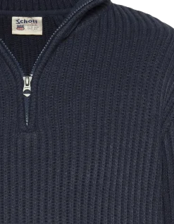 Pull camionneur bleu marine, maille côtelé - MARINE