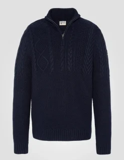 Pull camionneur bleu marine à mailles torsadées - MARINE
