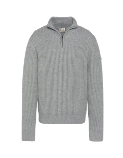 Pull camionneur gris chiné, maille côtelé - GRIS CHINÉ