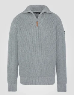 Pull camionneur gris en maille côtelée - GRIS