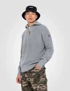 Pull camionneur gris en maille côtelée - GRIS