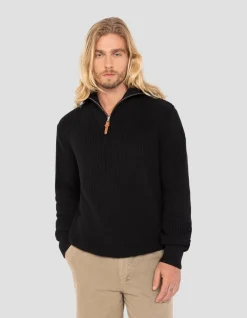 Pull camionneur noir en maille côtelée - NOIR