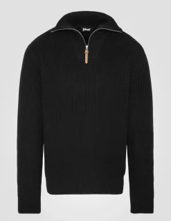 Pull camionneur noir en maille côtelée - NOIR