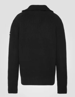 Pull camionneur noir en maille côtelée - NOIR