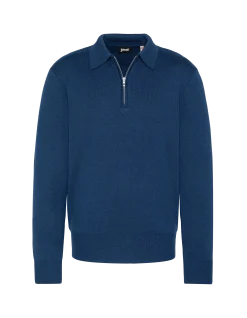 Pull col polo bleu, maille milano - BLEU