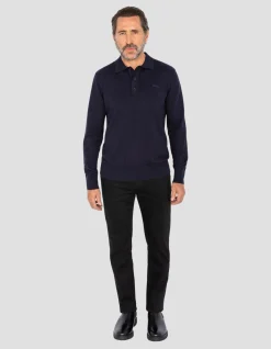 Pull col polo bleu marine en maille fine - MARINE