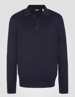 Pull col polo bleu marine en maille fine - MARINE