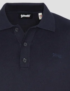 Pull col polo bleu marine en maille fine - MARINE