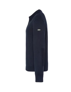Pull col polo bleu marine, maille milano - MARINE