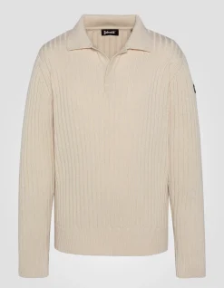 Pull col polo écru côtelé - ÉCRU