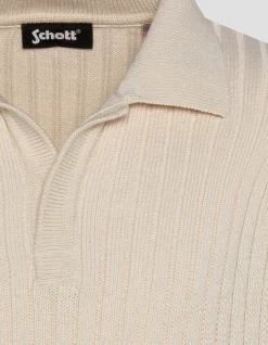 Pull col polo écru côtelé - ÉCRU