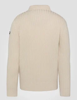 Pull col polo écru côtelé - ÉCRU
