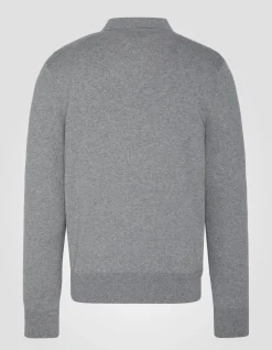 Pull col polo gris chiné en maille fine - GRIS CHINÉ