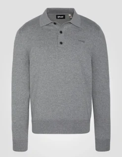Pull col polo gris chiné en maille fine - GRIS CHINÉ