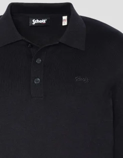 Pull col polo noir en maille fine - NOIR
