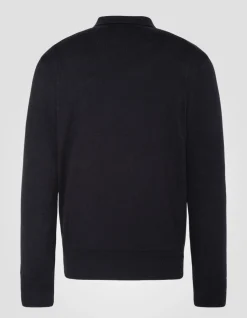 Pull col polo noir en maille fine - NOIR