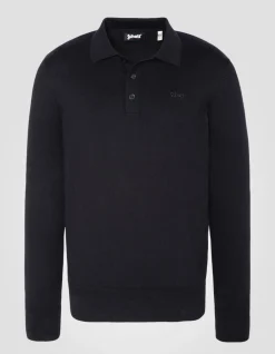 Pull col polo noir en maille fine - NOIR