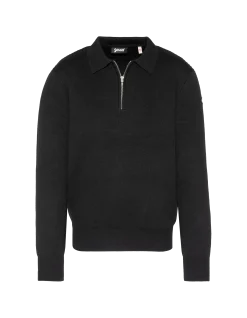 Pull col polo noir, maille milano - NOIR