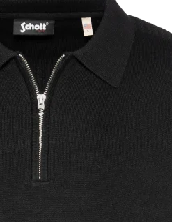 Pull col polo noir, maille milano - NOIR