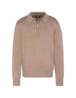 Pull col polo taupe, maille milano - TAUPE