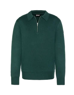 Pull col polo vert forêt, maille milano - VERT FORÊT