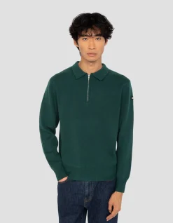 Pull col polo vert forêt, maille milano - VERT FORÊT
