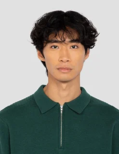 Pull col polo vert forêt, maille milano - VERT FORÊT
