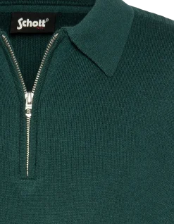 Pull col polo vert forêt, maille milano - VERT FORÊT
